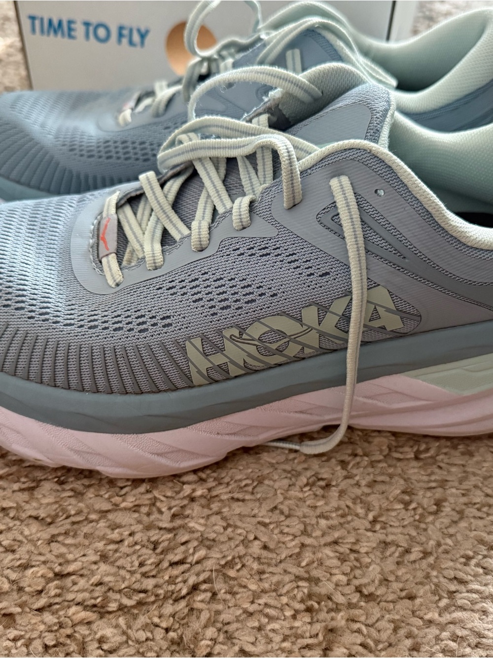 Hoka Women's Pale Blue and Light Pink Cushion Running Shoes